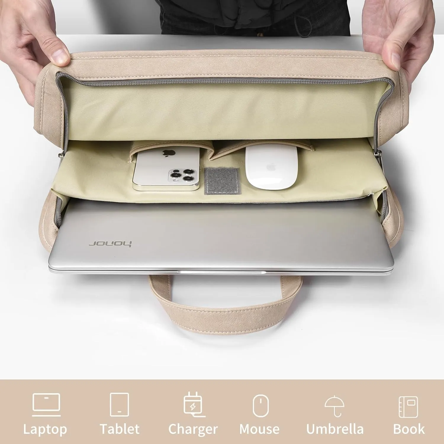 Protective Sleeve Case Bag Compatible with MacBook Pro 16 Inch, 15.6 inch, HP, Dell, Acer Aspire, Asus Notebook, Computer Bag with Shoulder Strap,Pocket,Handle, Khaki