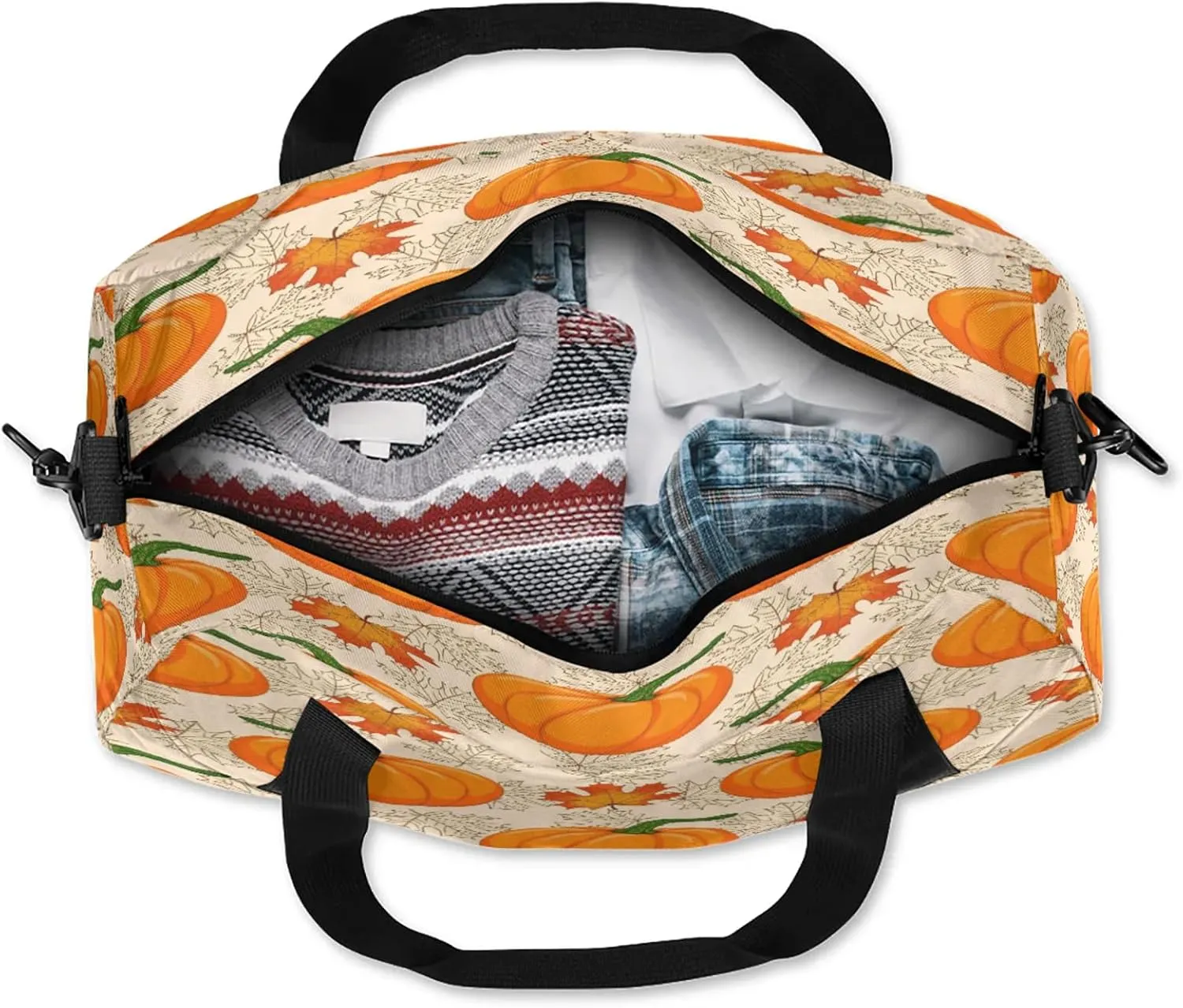 Pumpkin Pattern Kids Duffel Bag Lightweight Waterproof Sports Gym Bag with Front Zipper Pocket Foldable Weekender Overnight Bag for School Practice Gymnastic Ballet