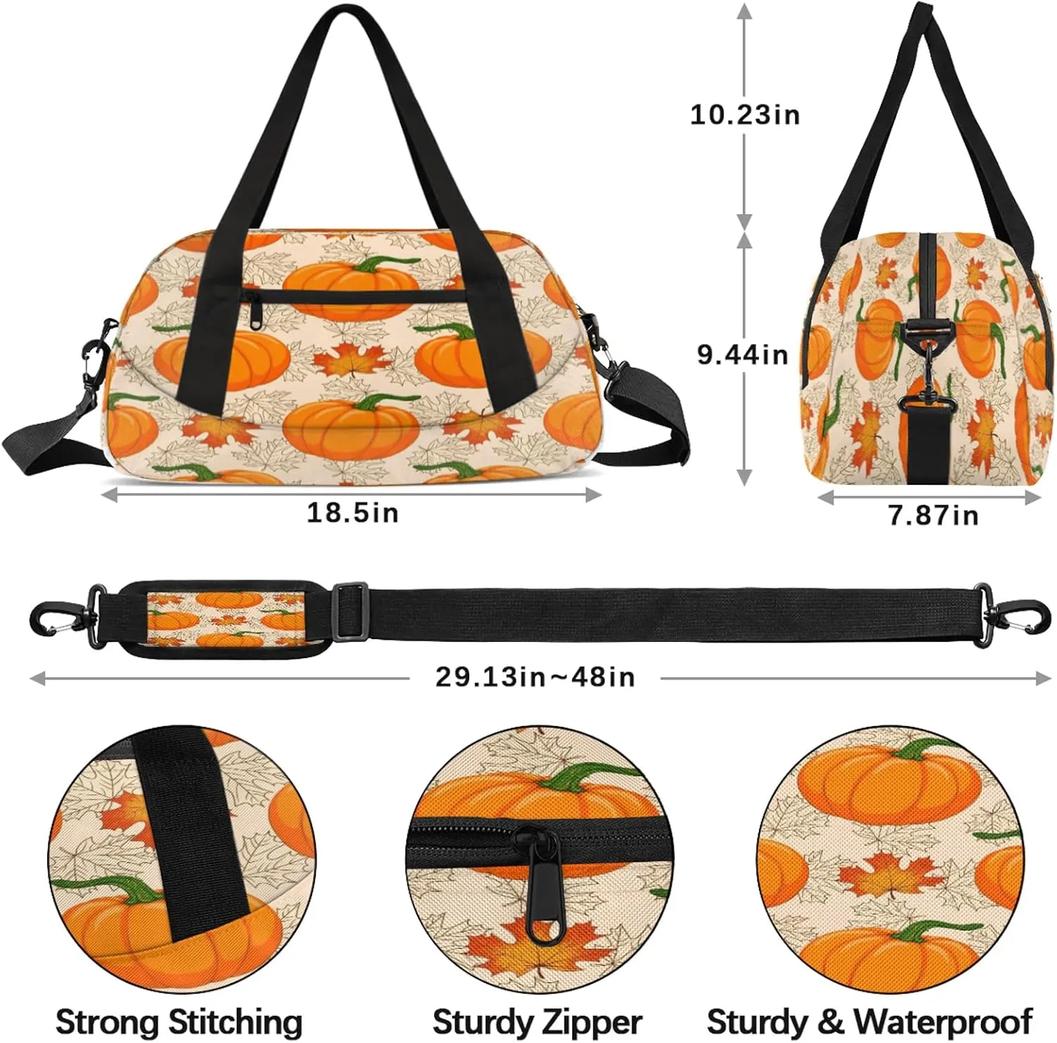 Pumpkin Pattern Kids Duffel Bag Lightweight Waterproof Sports Gym Bag with Front Zipper Pocket Foldable Weekender Overnight Bag for School Practice Gymnastic Ballet