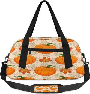 Pumpkin Pattern Kids Duffel Bag Lightweight Waterproof Sports Gym Bag with Front Zipper Pocket Foldable Weekender Overnight Bag for School Practice Gymnastic Ballet