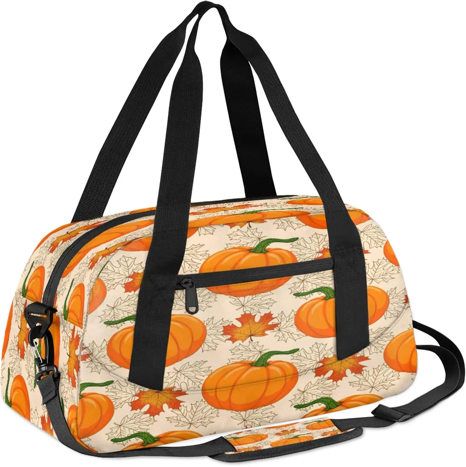 Pumpkin Pattern Kids Duffel Bag Lightweight Waterproof Sports Gym Bag with Front Zipper Pocket Foldable Weekender Overnight Bag for School Practice Gymnastic Ballet