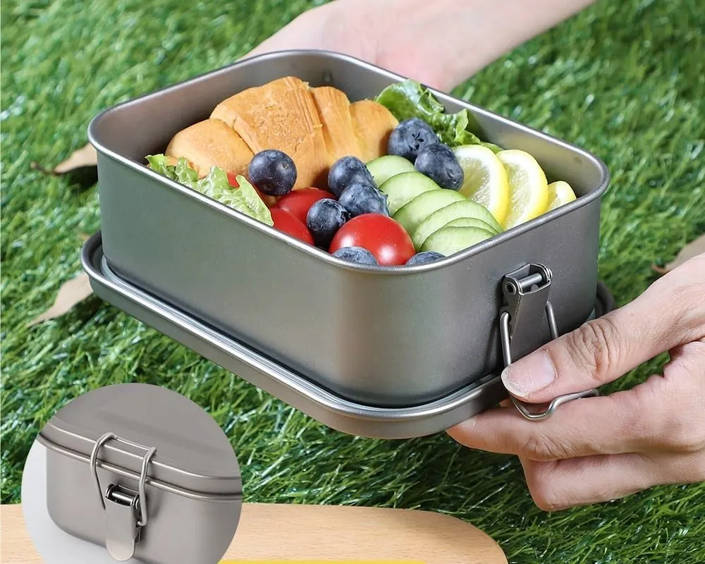 Pure Titanium Lunch Box, Square Sealed Bento Box Suitable For Outdoor Camping Or Self-driving Tours(1 800ml)