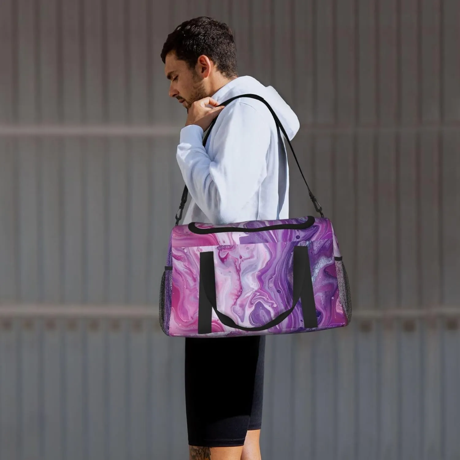Purle Pink Marble Duffle Bag Foldable Travel Tote Bag Carry On Large Weekender Overnight Bags Waterproof Gym Bag For Women Men