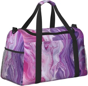 Purle Pink Marble Duffle Bag Foldable Travel Tote Bag Carry On Large Weekender Overnight Bags Waterproof Gym Bag For Women Men