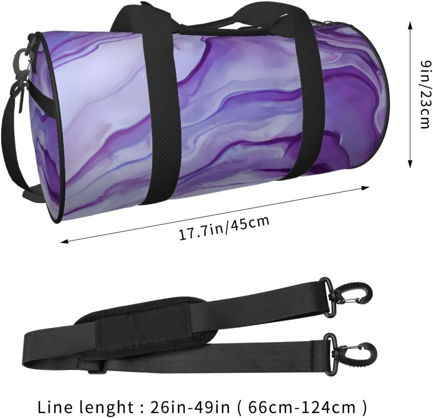 Purple Amethyst Round Travel Duffel Bag Large Capacity Gym Sports Bags for Hiking Vacation Trips
