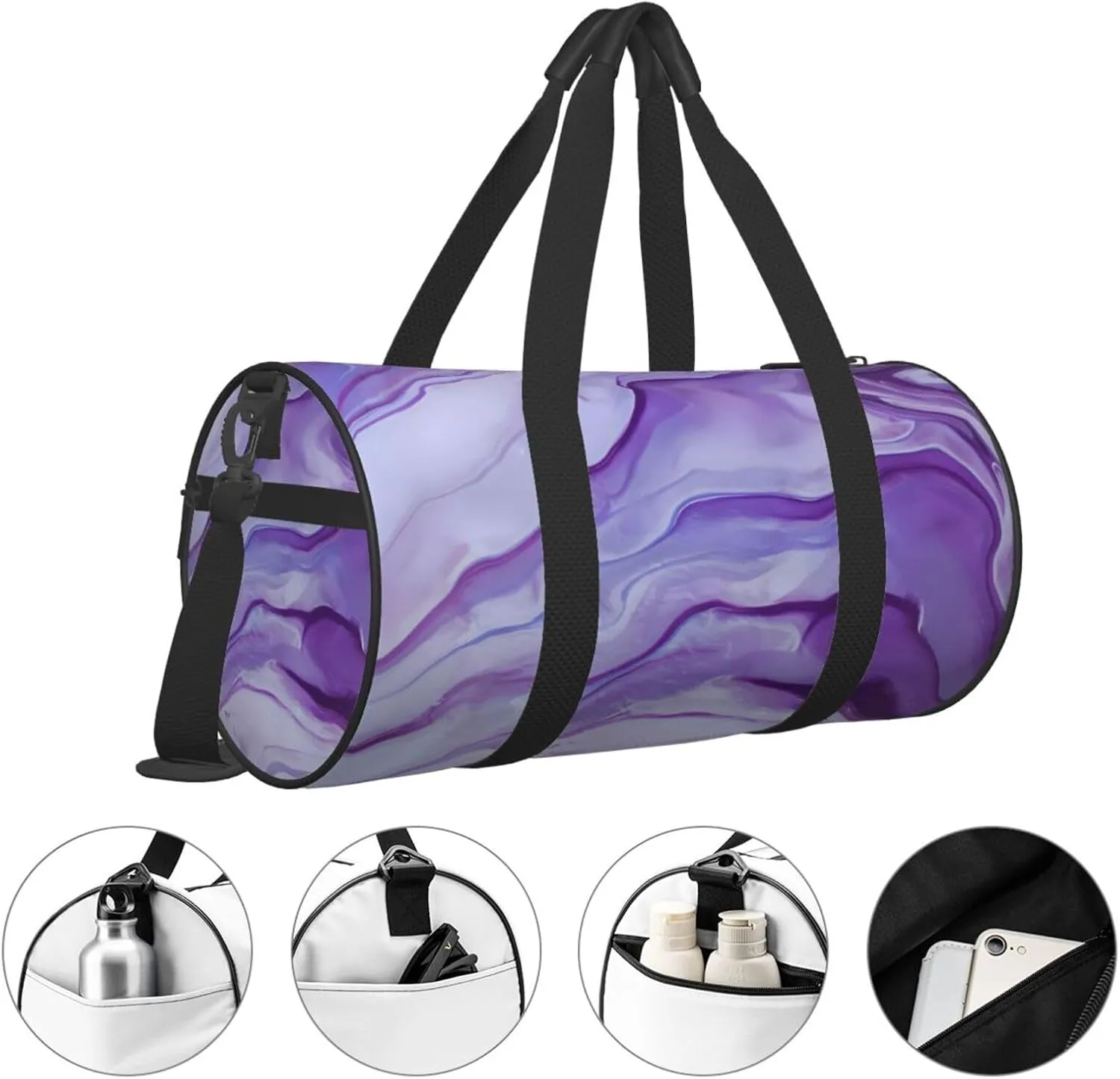 Purple Amethyst Round Travel Duffel Bag Large Capacity Gym Sports Bags for Hiking Vacation Trips