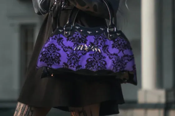 Purple Damask Bat Handbag