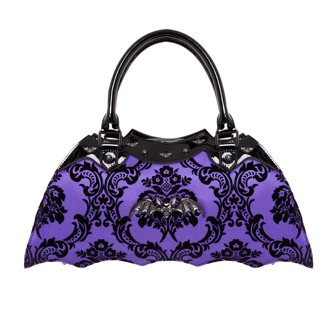 Purple Damask Bat Handbag