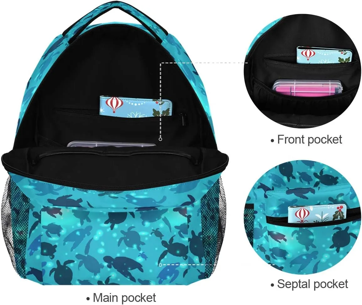 Qilmy Sea Turtle Laptop Backpack Waterproof College Students Bookbags Middle School Bookbag Computer Daypack for Teen Boys Girls