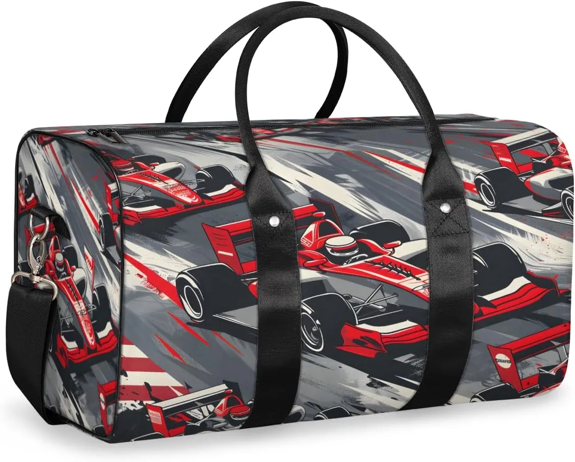 Racing Car Travel Duffle Bag, Sports Gym Bags for Women Men, Carry On Weekender Overnight Bag, Race Car Workout Hospital Airplane Trips Bag