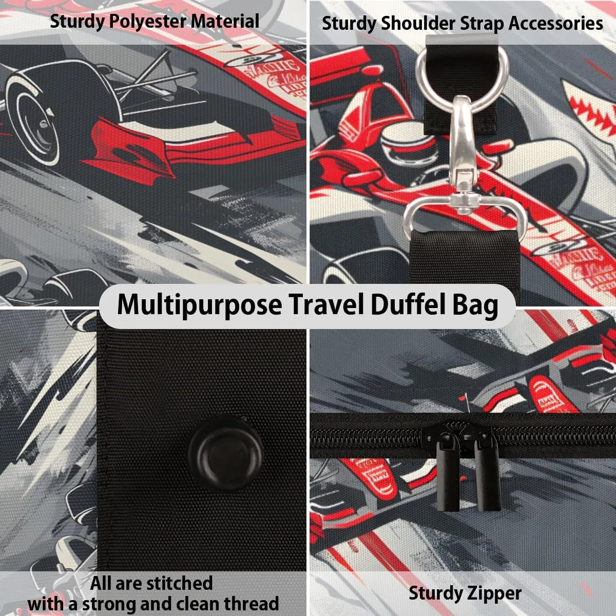 Racing Car Travel Duffle Bag, Sports Gym Bags for Women Men, Carry On Weekender Overnight Bag, Race Car Workout Hospital Airplane Trips Bag