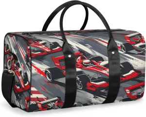 Racing Car Travel Duffle Bag, Sports Gym Bags for Women Men, Carry On Weekender Overnight Bag, Race Car Workout Hospital Airplane Trips Bag