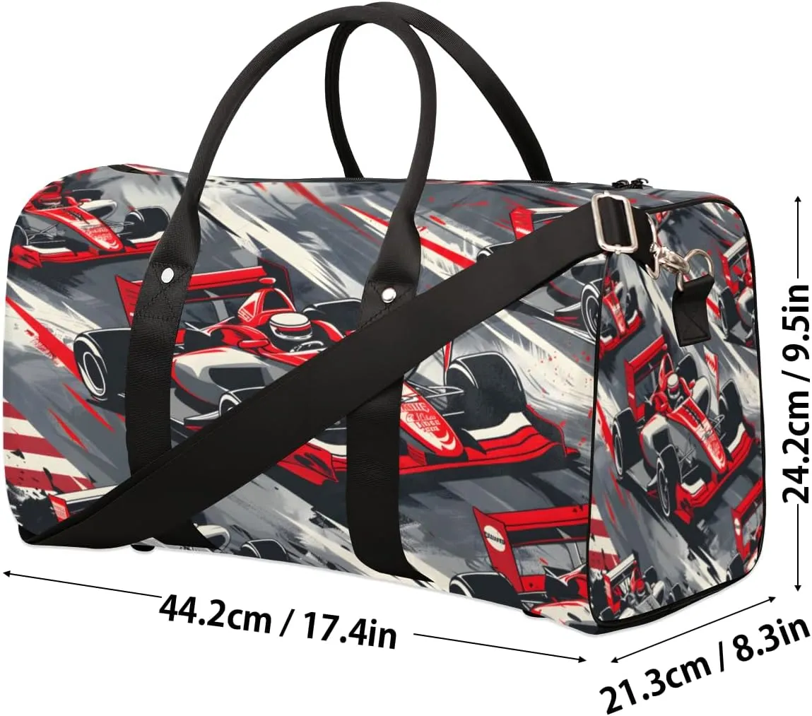 Racing Car Travel Duffle Bag, Sports Gym Bags for Women Men, Carry On Weekender Overnight Bag, Race Car Workout Hospital Airplane Trips Bag