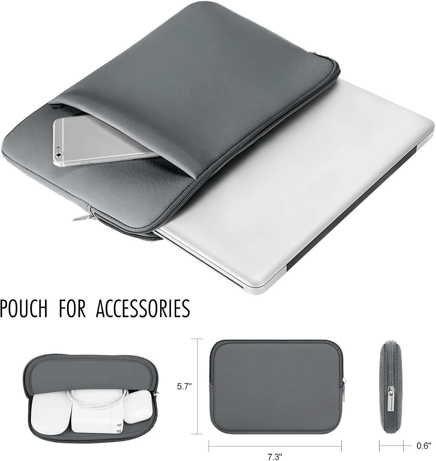 RAINYEAR 14 Inch Laptop Sleeve Case Protective Soft Padded Zipper Cover Carrying Computer Bag with Front Pocket & Accessories Pouch, Compatible with 14" Notebook Chromebook Tablet Ultrabook (Gray)