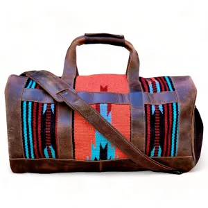 Ranch Junkie Handcrafted Anitque Dark Vintage Brown Southwestern Leather Aztec Weekender Duffel Bag (Sedona)