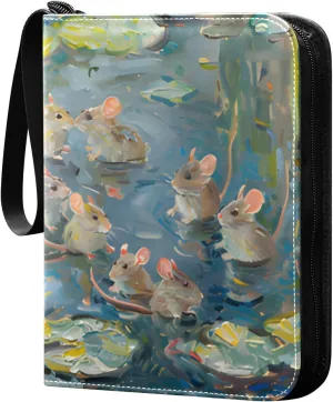 Rats Playing in The Pond Card Binder 4 Pocket Trading Card Binder Portable Cards Collection Book with Zipper
