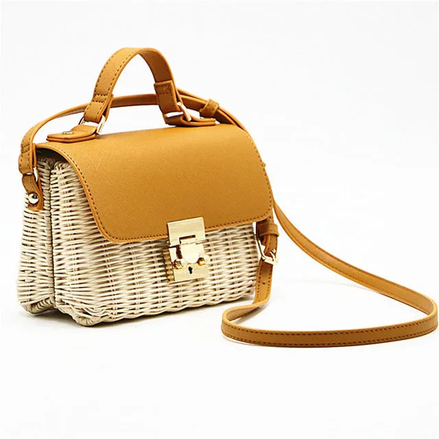 Rattan Weaving Leather Bag