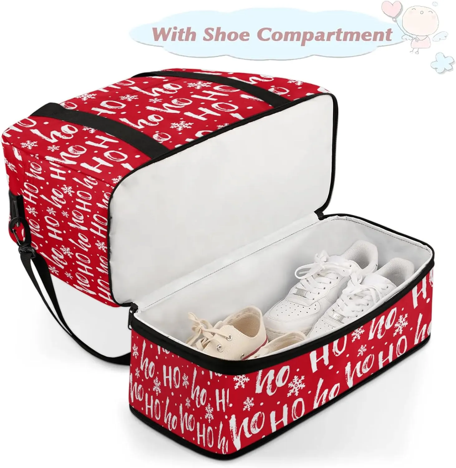 Red Hoho Snowflake Travel Duffel Bags for Women & Men Large Sports Gym Bags Foldie Weekender Overnight Bag Carry On Tote Bag With Shoe Compartment Personal Item Luggage for Travel Sports Gym