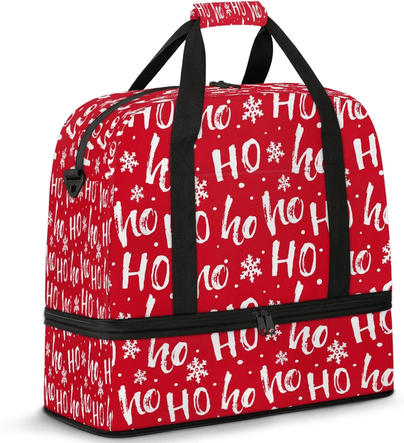 Red Hoho Snowflake Travel Duffel Bags for Women & Men Large Sports Gym Bags Foldie Weekender Overnight Bag Carry On Tote Bag With Shoe Compartment Personal Item Luggage for Travel Sports Gym
