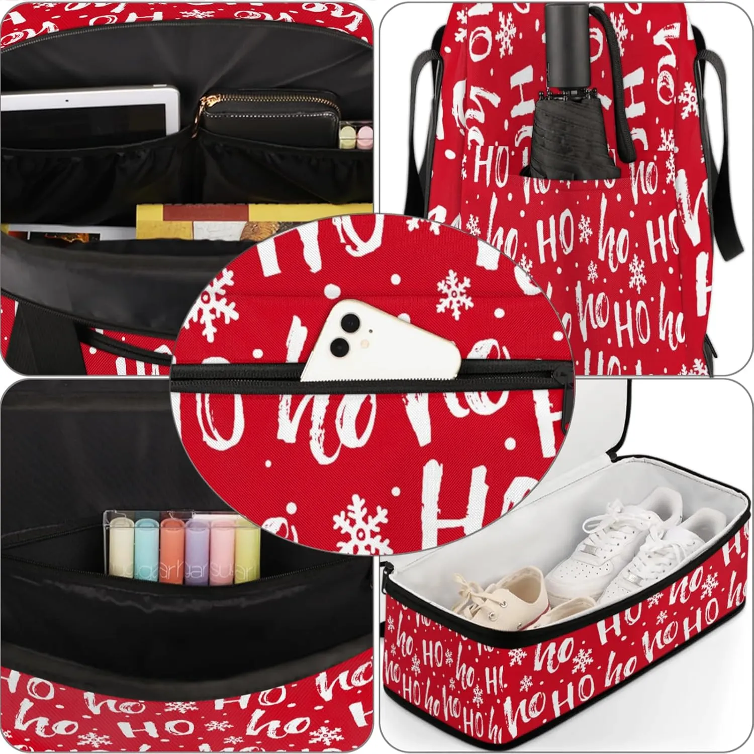Red Hoho Snowflake Travel Duffel Bags for Women & Men Large Sports Gym Bags Foldie Weekender Overnight Bag Carry On Tote Bag With Shoe Compartment Personal Item Luggage for Travel Sports Gym