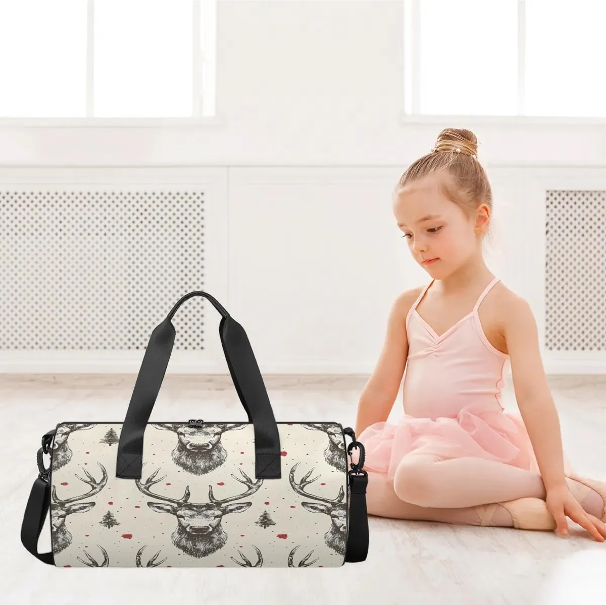 Retro Deer Print Gym Bag for Women Men Lightweight Weekender Travel Bag Stylish Duffle Bag for Gym Travel Overnight Carry On