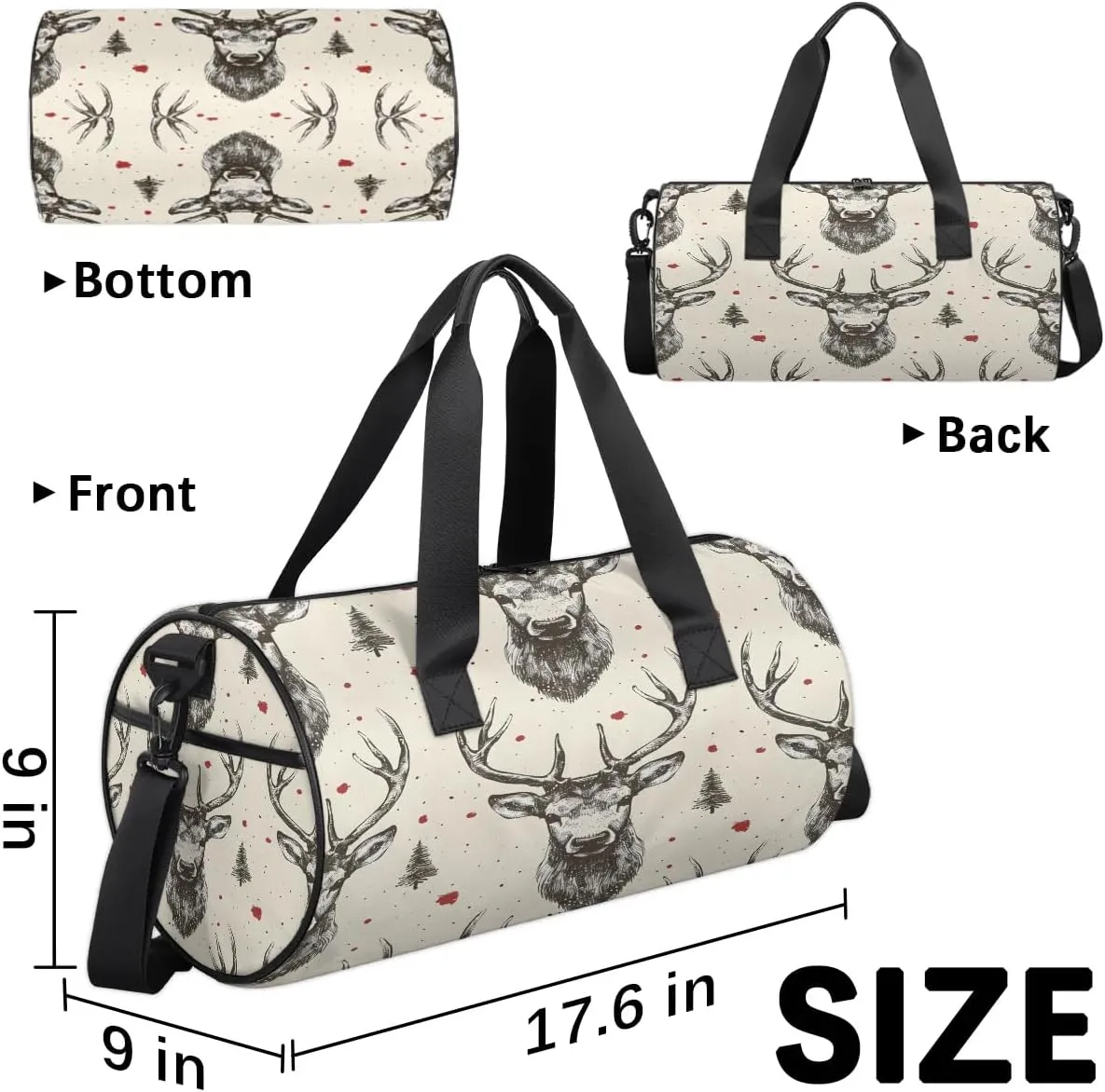 Retro Deer Print Gym Bag for Women Men Lightweight Weekender Travel Bag Stylish Duffle Bag for Gym Travel Overnight Carry On