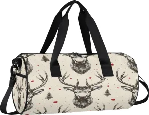 Retro Deer Print Gym Bag for Women Men Lightweight Weekender Travel Bag Stylish Duffle Bag for Gym Travel Overnight Carry On