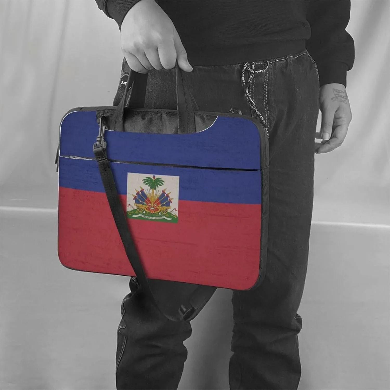 Retro Haiti Flag 3d Pattern Laptop Bag Shoulder Bag Computer Notebook Briefcase Messenger Bag