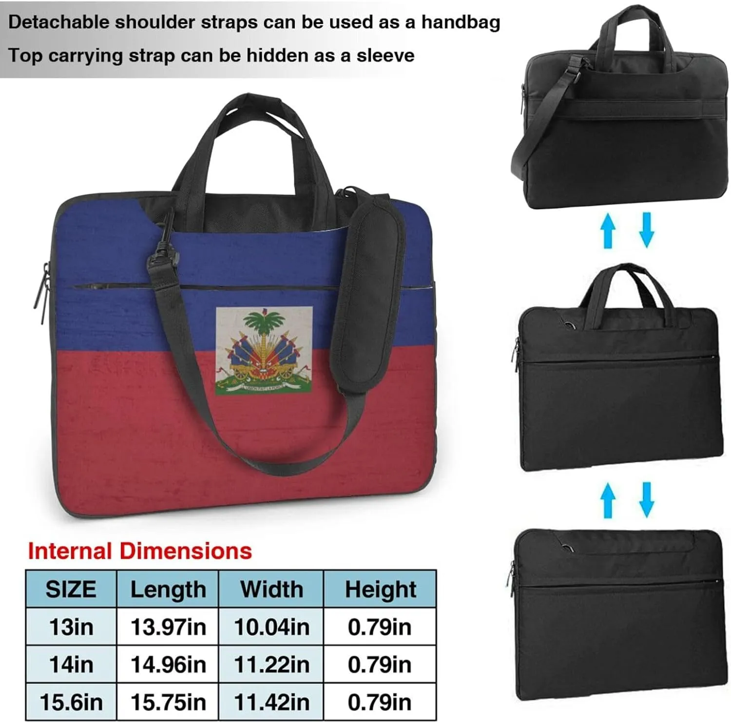 Retro Haiti Flag 3d Pattern Laptop Bag Shoulder Bag Computer Notebook Briefcase Messenger Bag