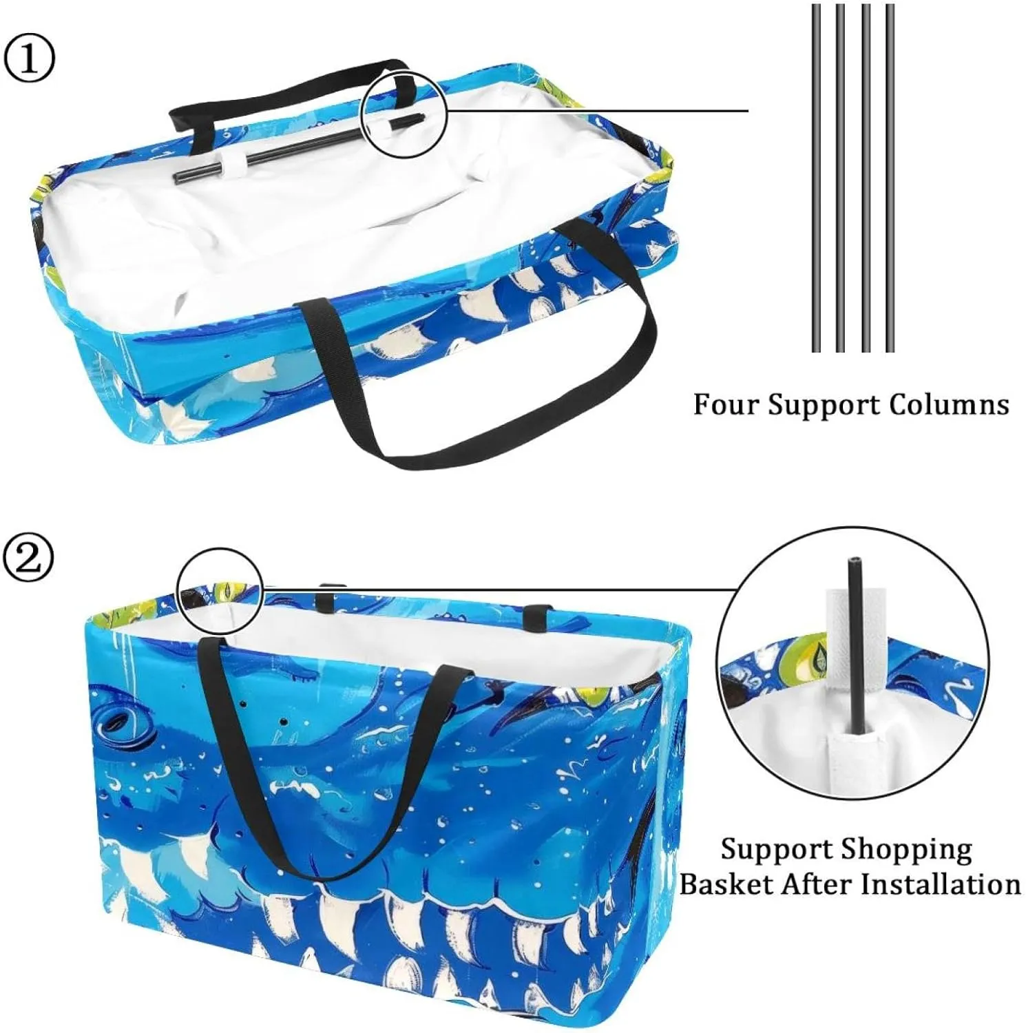 Reusable Grocery Bags Airplane Sky Plane with Dashed Path Lines Foldable Washable Storage Bins Basket Tote Bag