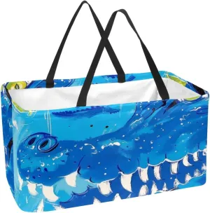 Reusable Grocery Bags Airplane Sky Plane with Dashed Path Lines Foldable Washable Storage Bins Basket Tote Bag
