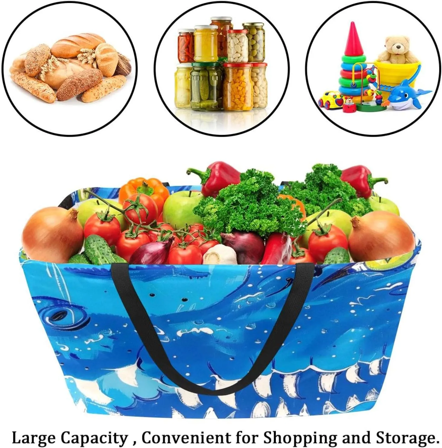 Reusable Grocery Bags Airplane Sky Plane with Dashed Path Lines Foldable Washable Storage Bins Basket Tote Bag