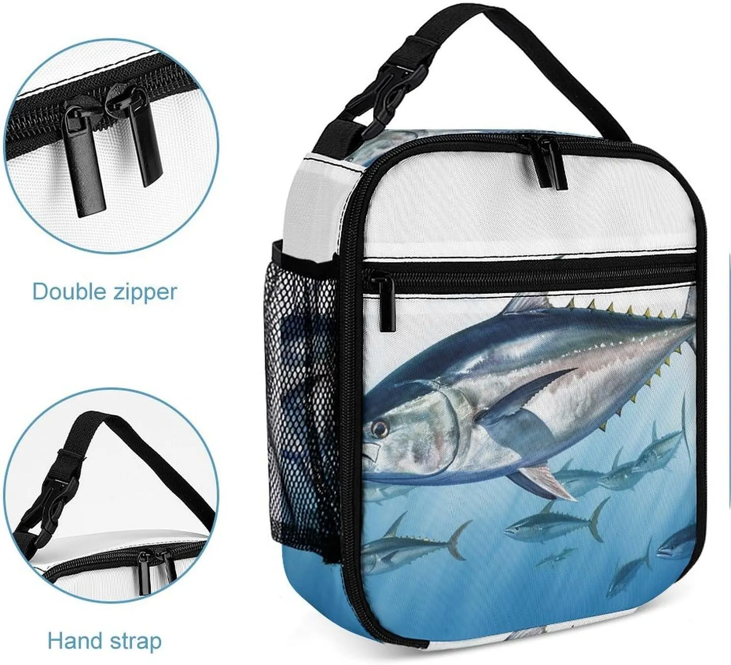 Reusable Insulated Lunch Bag Bluefin Tuna Thunnus Leakproof Portable Lunch Box for Women Men Work Office Picnic Travel