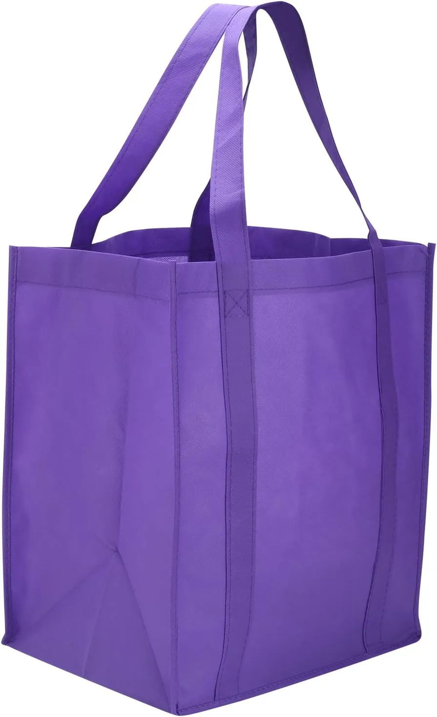 Reusable Reinforced Handle Grocery Tote Bag Large (10 Pack)Purple