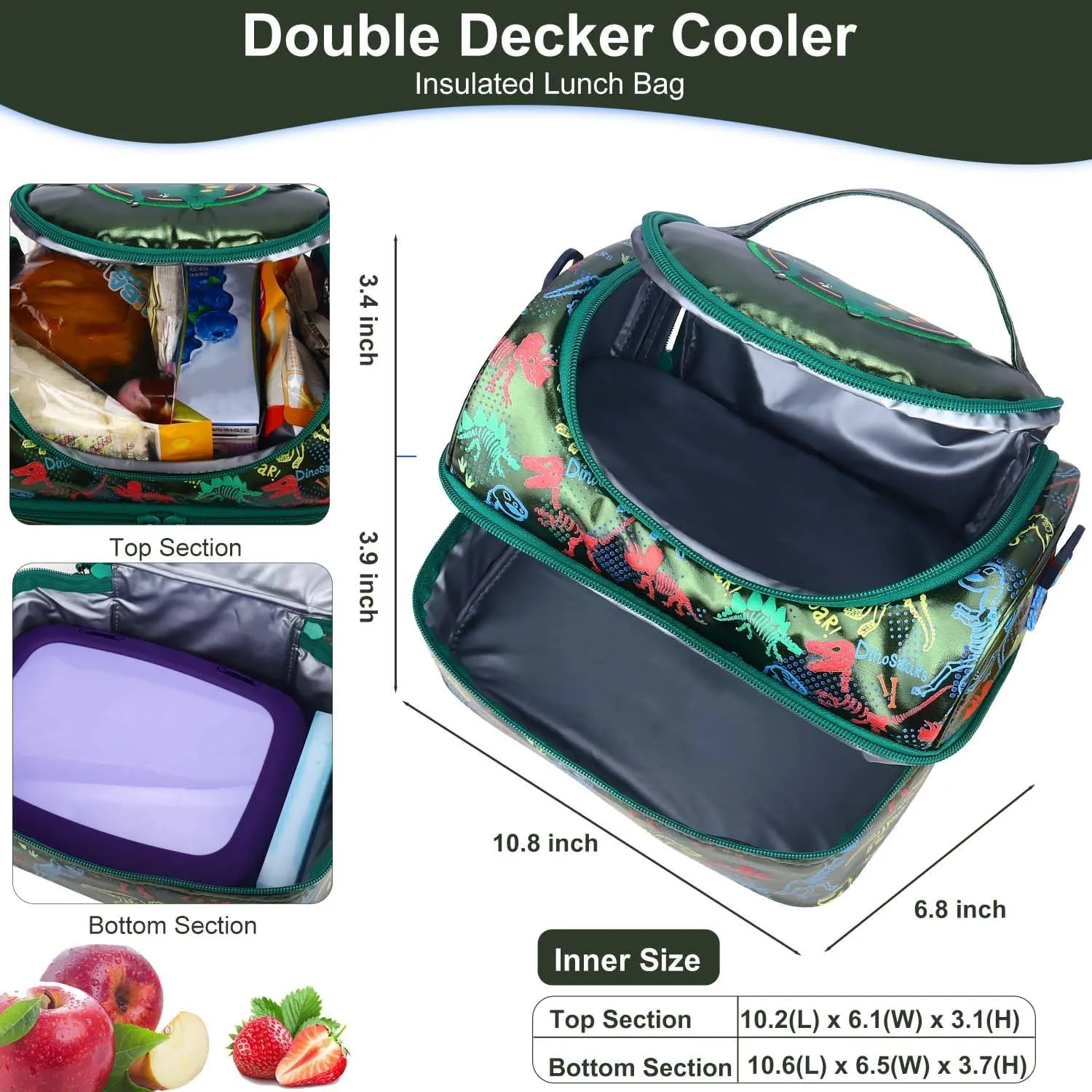 RHCPFOVR Kids Lunch Bag - Double - Decker Cooler Insulated Lunch Box for Boys Girls,Washable Lunch Bag and Reusable Toddler Lunchbox for School and Daycare