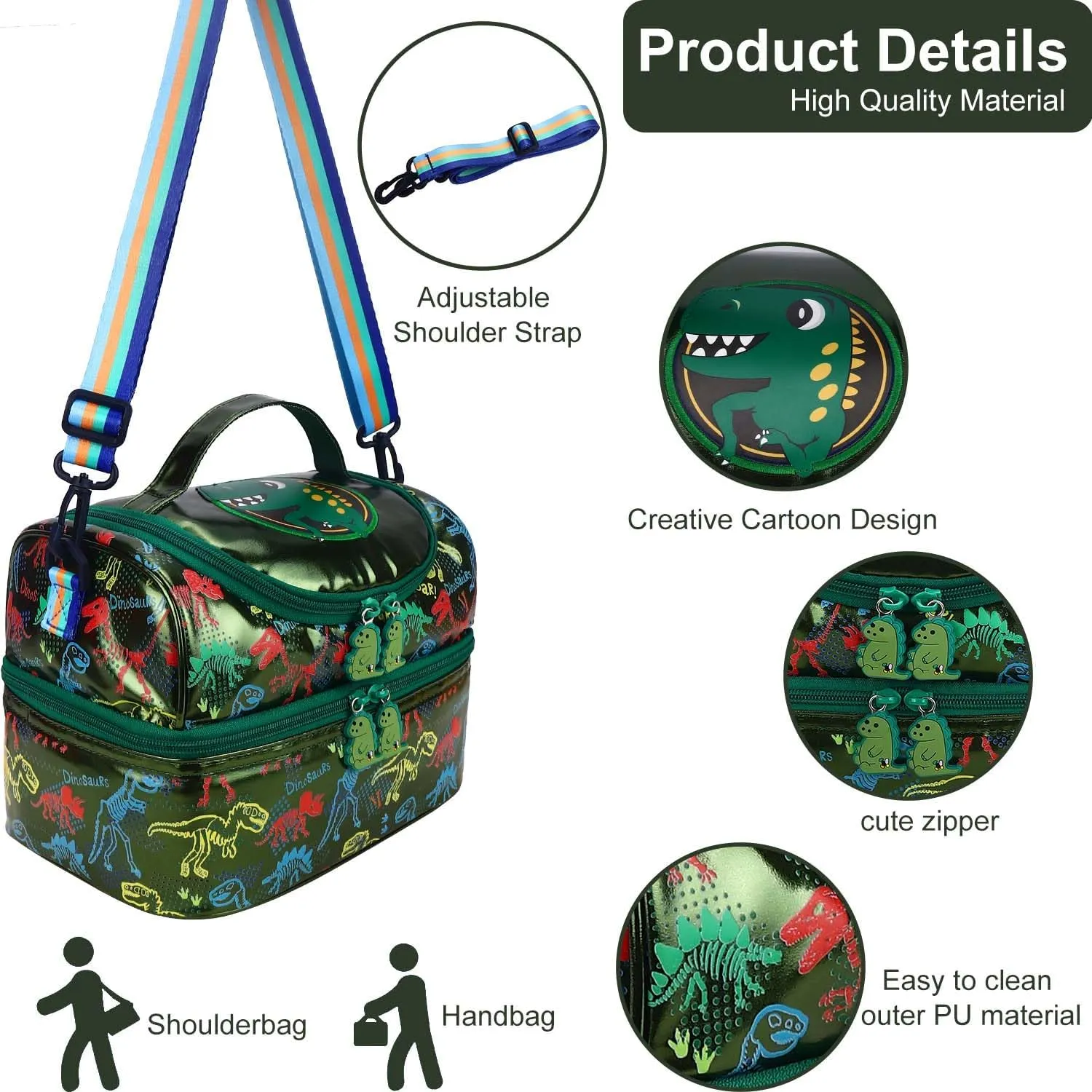 RHCPFOVR Kids Lunch Bag - Double - Decker Cooler Insulated Lunch Box for Boys Girls,Washable Lunch Bag and Reusable Toddler Lunchbox for School and Daycare