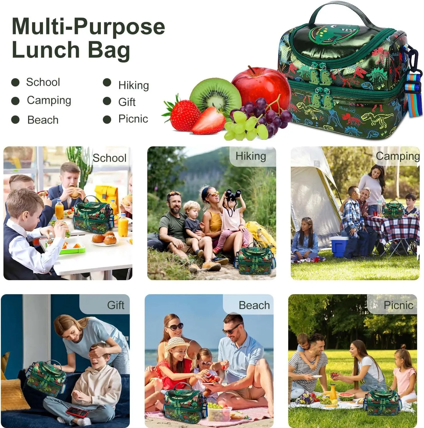 RHCPFOVR Kids Lunch Bag - Double - Decker Cooler Insulated Lunch Box for Boys Girls,Washable Lunch Bag and Reusable Toddler Lunchbox for School and Daycare