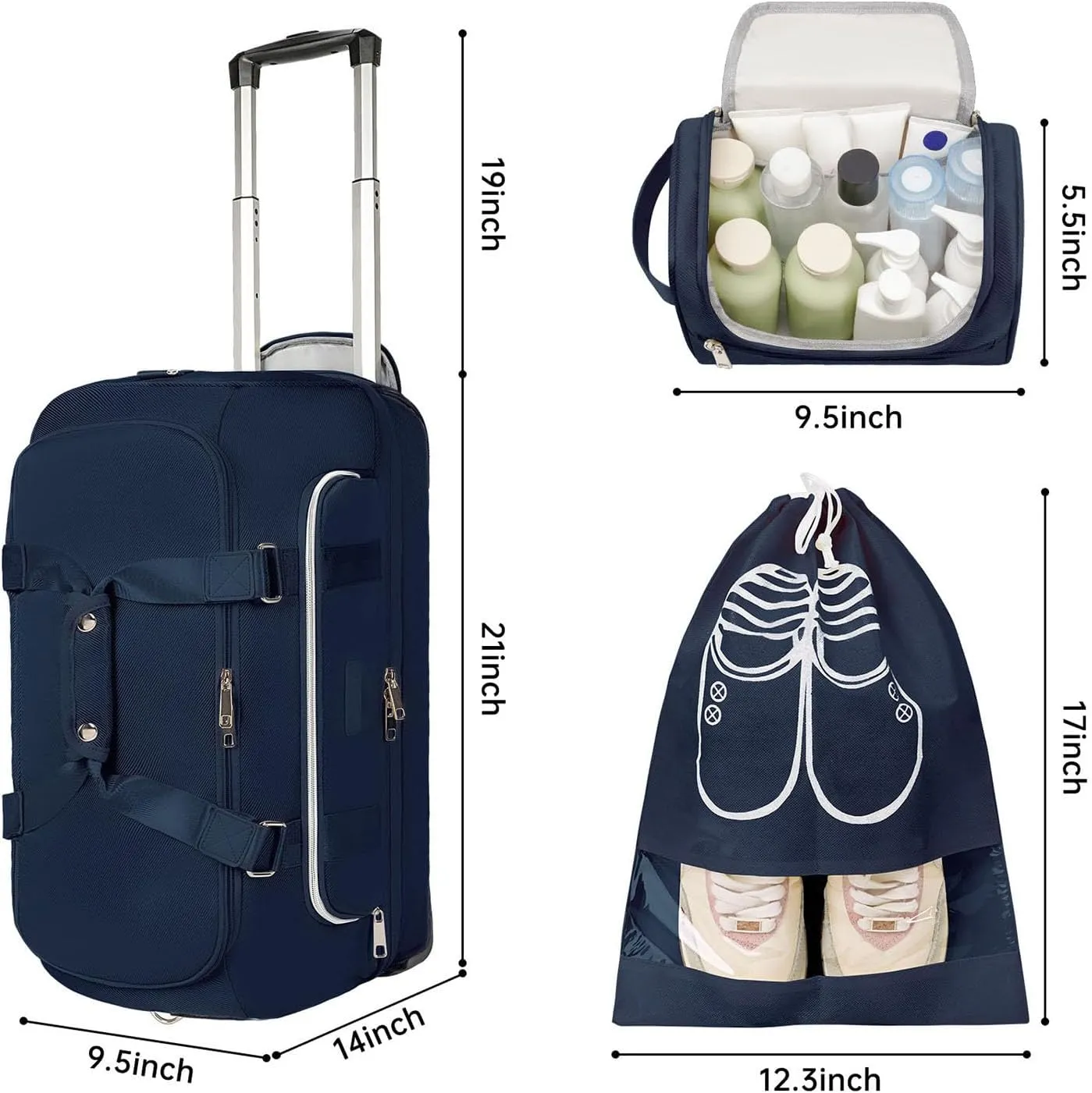 Rolling Duffel Bag for Men Women, ETRONIK Large Wheeled Weekender Bags with Wet Pocket and Shoes Compartment, Waterproof Carry on Overnight Bag with Toiletry Bag for Weekend Travel Business Trip