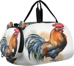 Rooster Pattern Kids Overnight Sports Duffel Bags with Shoe Compartment & Wet Pocket Travel Sport Gym Bag for Girls Boys