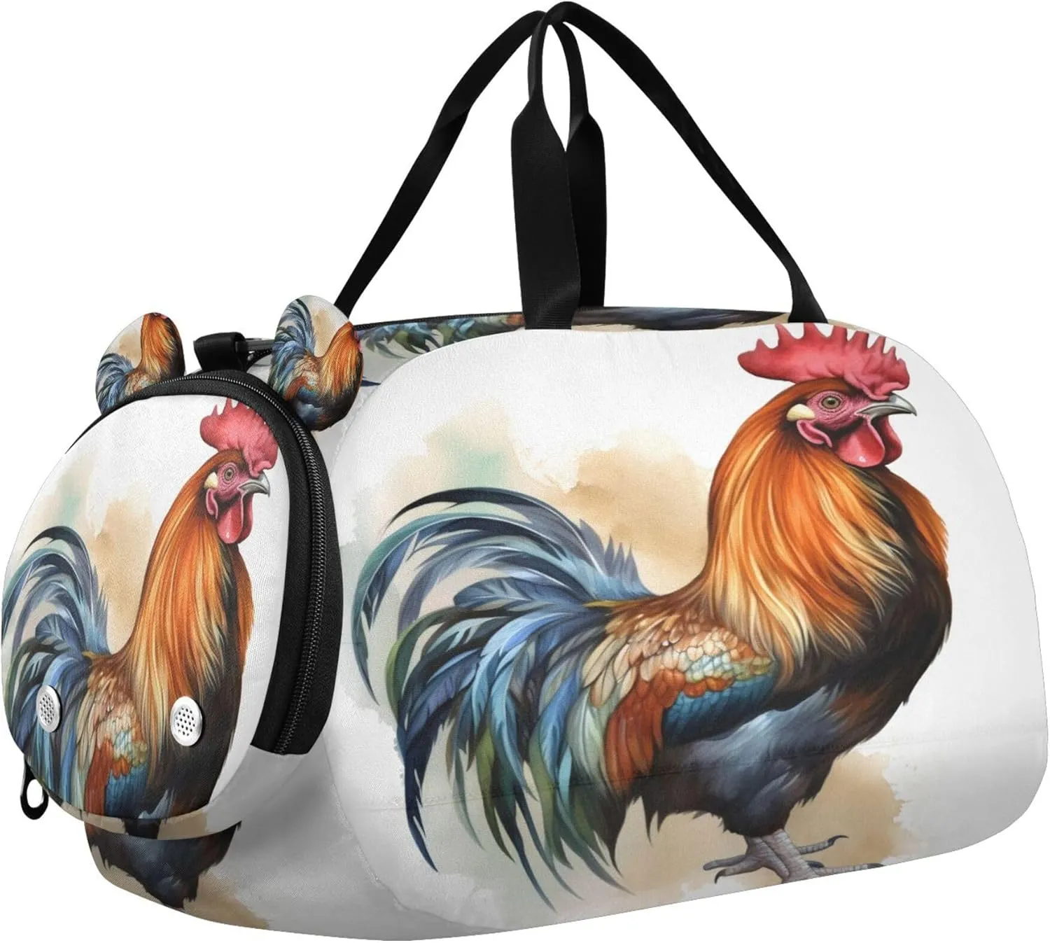 Rooster Pattern Kids Overnight Sports Duffel Bags with Shoe Compartment & Wet Pocket Travel Sport Gym Bag for Girls Boys