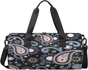 Rose Quartz And Serenity Paisley Pattern Sports Duffel Bag, Gym Tote Bag Waterproof Weekender Travel Bag for Overnight Travel Luggage Workout Women Men