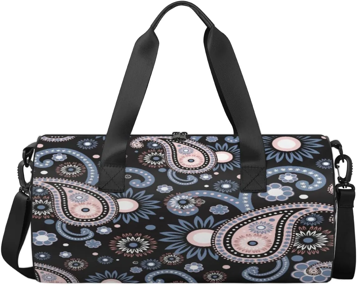 Rose Quartz And Serenity Paisley Pattern Sports Duffel Bag, Gym Tote Bag Waterproof Weekender Travel Bag for Overnight Travel Luggage Workout Women Men