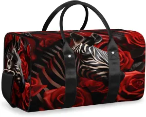 Rose Zebra Travel Duffle Bag, Sports Gym Bags for Women Men, Carry On Weekender Overnight Bag, Flower Workout Hospital Airplane Trips Bag