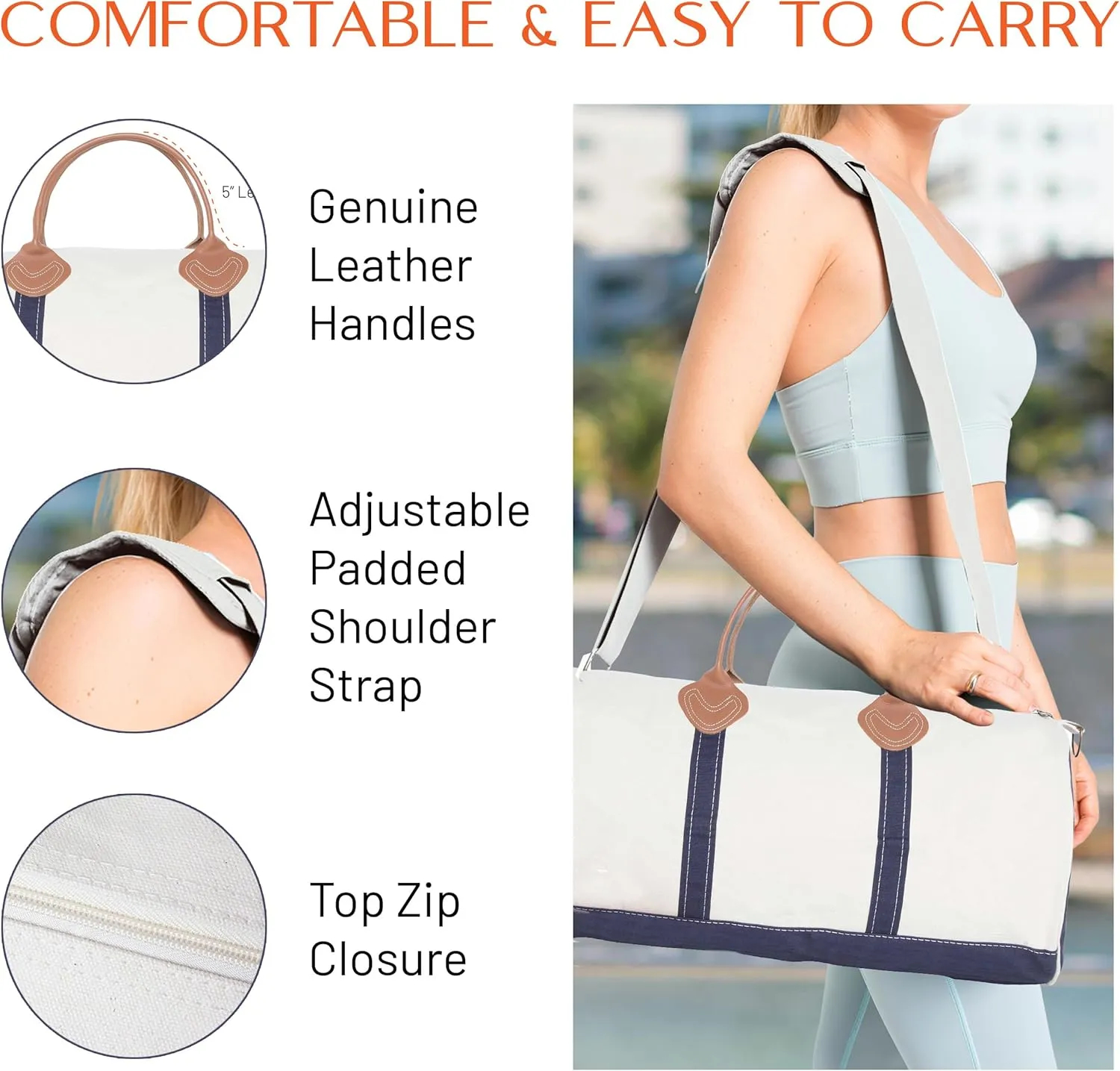 Round Duffel Carry On Bag for Travel or Gym, Quality and Heavy Duty 20 oz Cotton