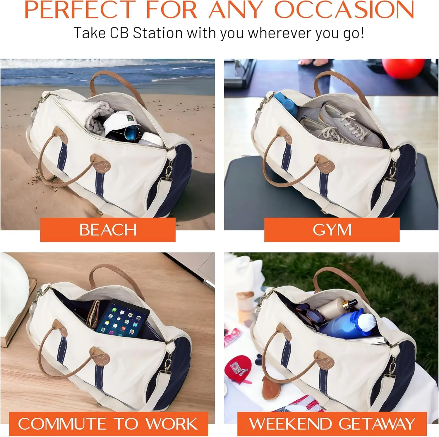 Round Duffel Carry On Bag for Travel or Gym, Quality and Heavy Duty 20 oz Cotton