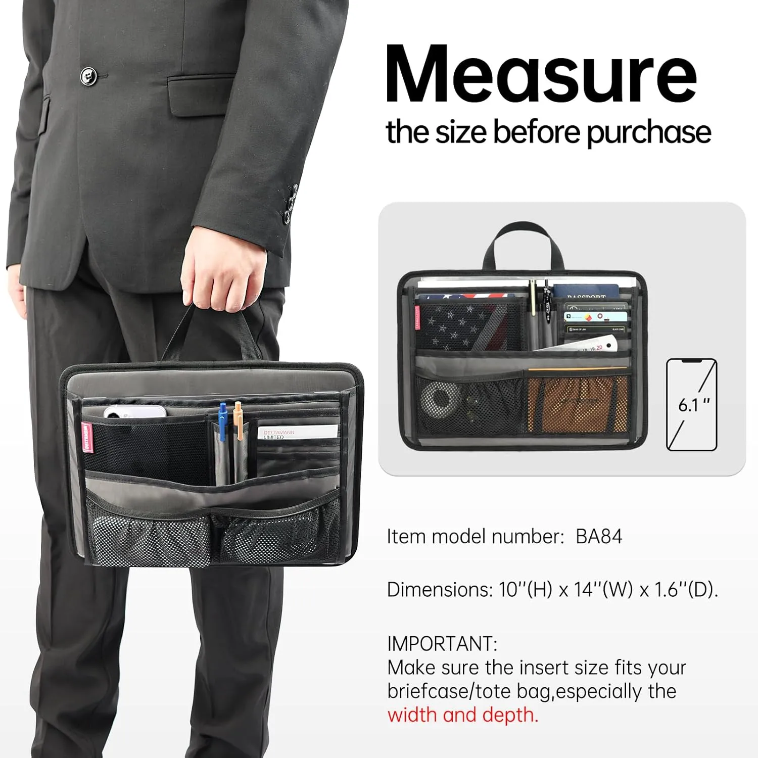 Rugged Organizer Insert for Briefcase Messenger Tote Bag Laptop iPad Computer Notebook Document