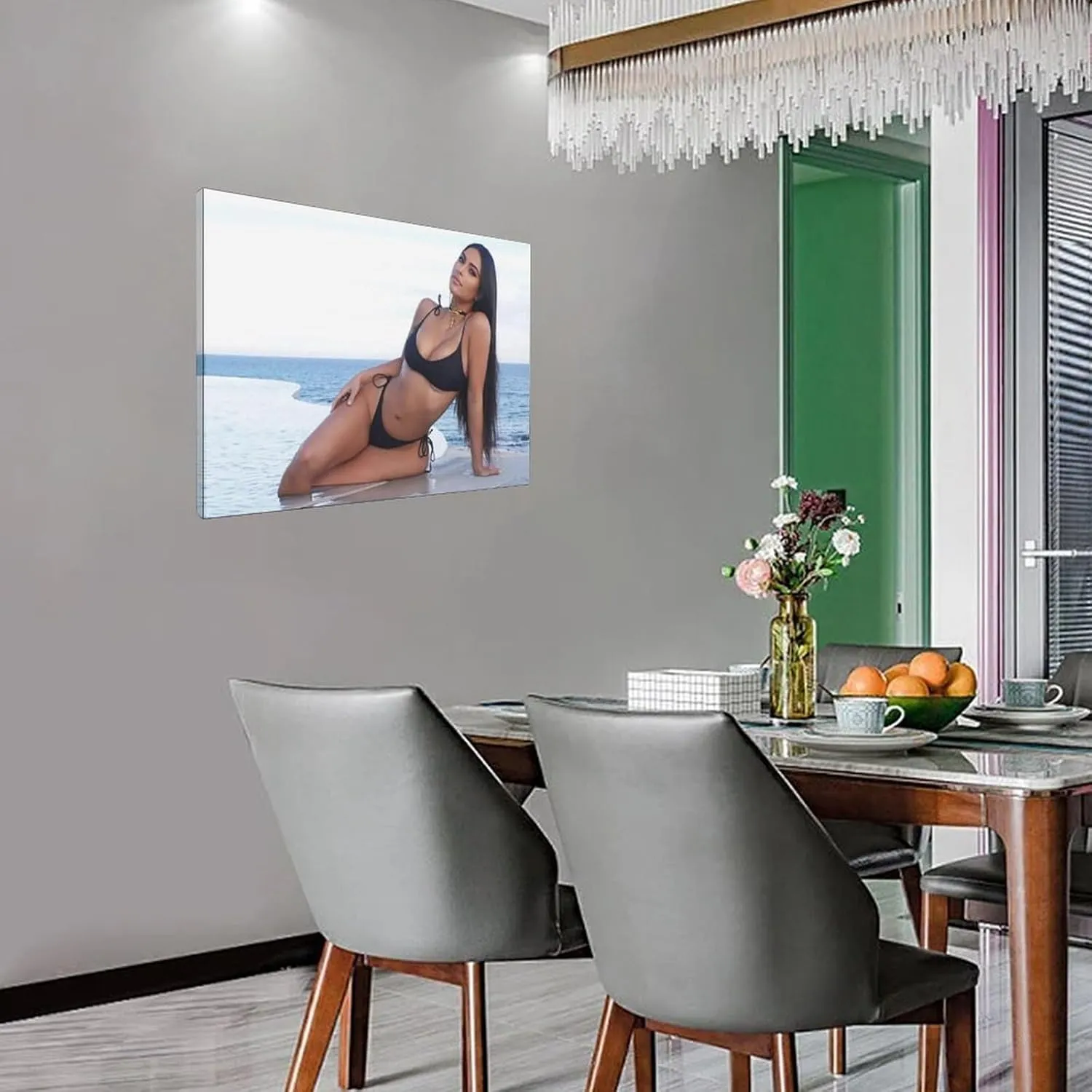 RUICAI Kim Kardashian Sexy Swimsuit Poster Canvas Poster Wall Art Decor Print Picture Paintings for Living Room Bedroom Decoration Frame-style 24x16inch(60x40cm)