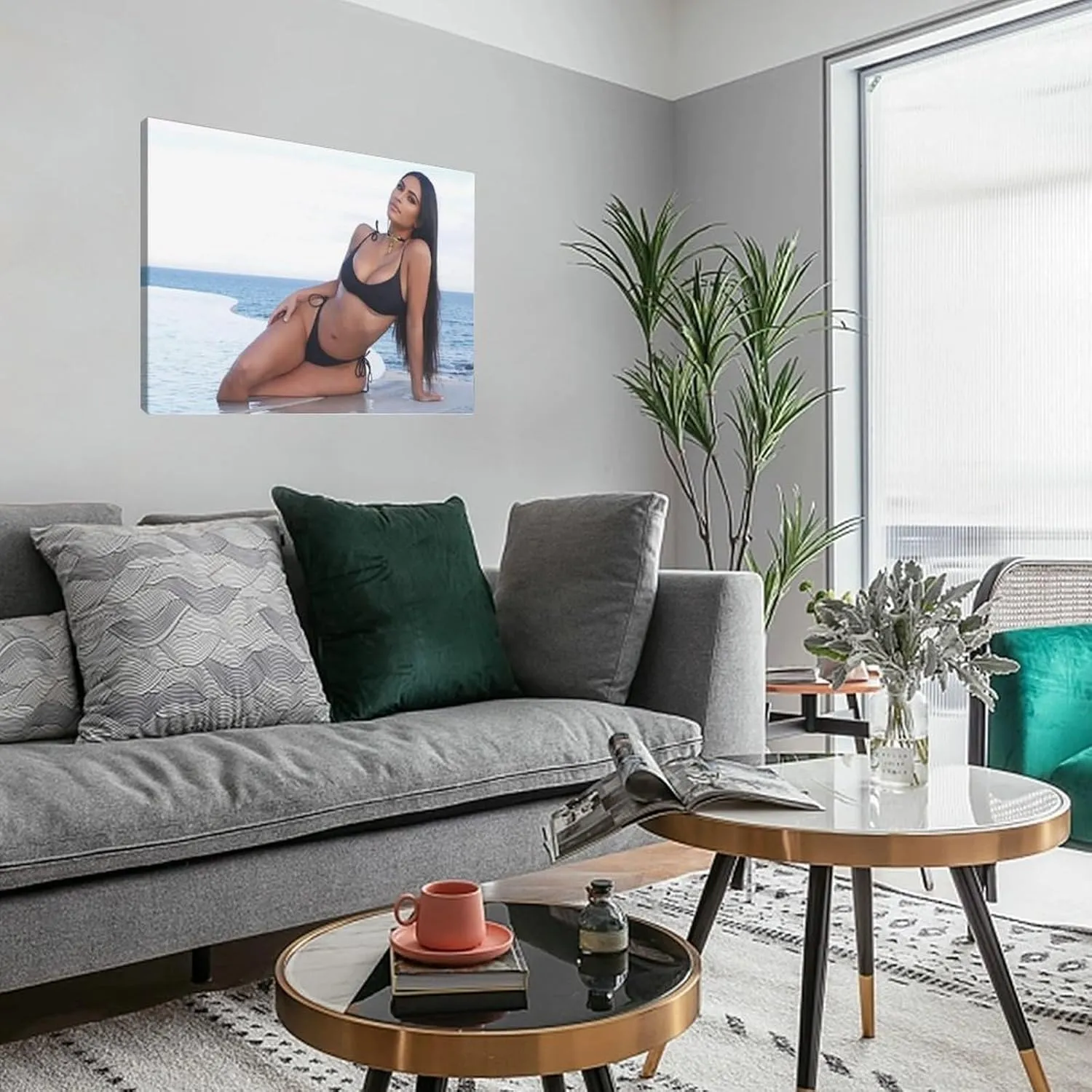 RUICAI Kim Kardashian Sexy Swimsuit Poster Canvas Poster Wall Art Decor Print Picture Paintings for Living Room Bedroom Decoration Frame-style 24x16inch(60x40cm)