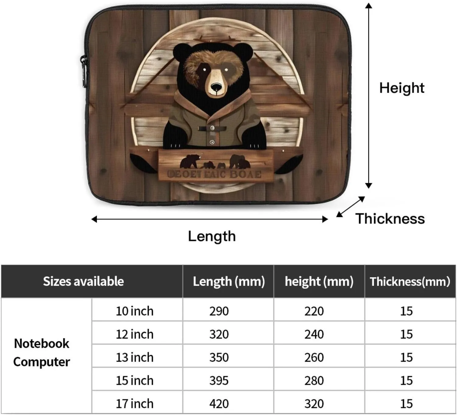 Rustic Lodge Bear Soft Interior,Stylish Protection,Laptop Bag,Available in Five Sizes,Provides Perfect Protection for Your Devices,Computer Inner Bag