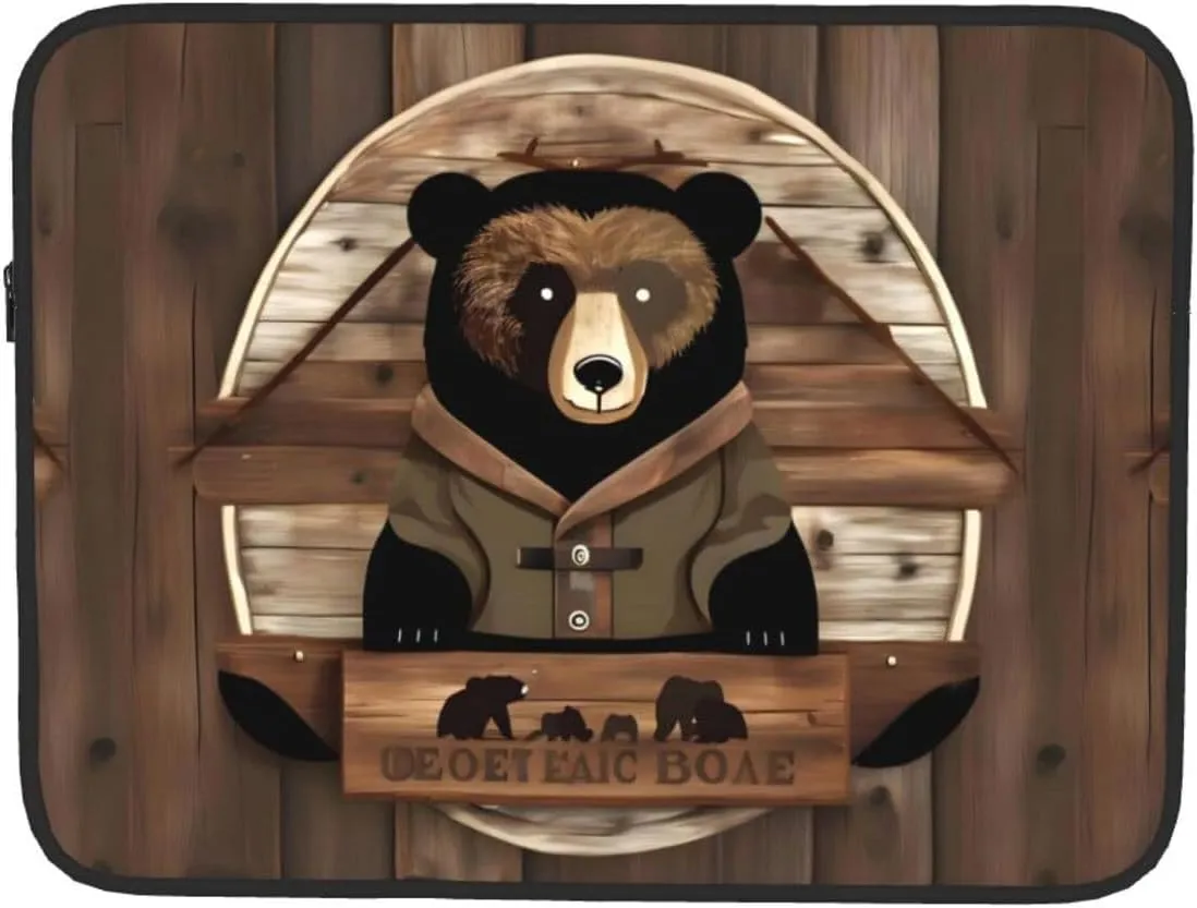Rustic Lodge Bear Soft Interior,Stylish Protection,Laptop Bag,Available in Five Sizes,Provides Perfect Protection for Your Devices,Computer Inner Bag